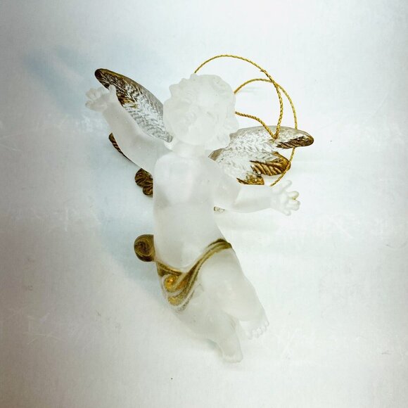 Vintage Christmas Tree Ornament Flying Angel Cherub Hand Painted Gold Wings 2.5" - Picture 2 of 11